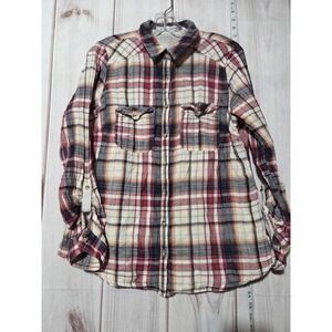 Maurices Womens XL Plaid Button Down Shirt Long Sleeve‎ Roll Tab Casual Top